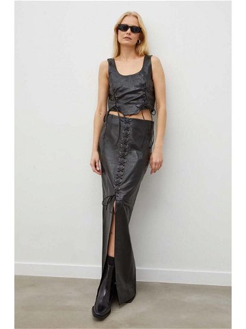 Kožená sukně Gestuz černá barva maxi pouzdrová 10908466