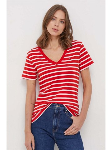 Bavlněné tričko Tommy Hilfiger červená barva WW0WW40584