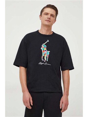 Bavlněné tričko Polo Ralph Lauren černá barva s potiskem 710926611