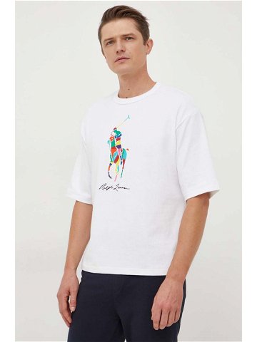 Bavlněné tričko Polo Ralph Lauren bílá barva s potiskem