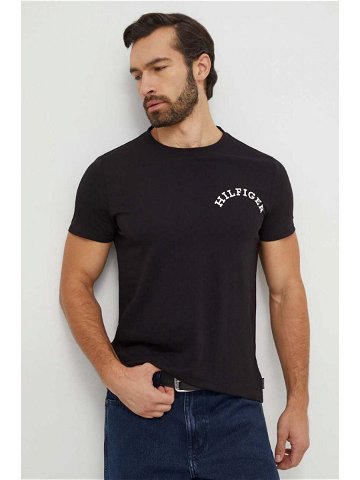 Bavlněné tričko Tommy Hilfiger černá barva s potiskem MW0MW33686