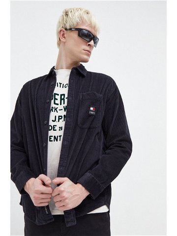 Manšestrová košile Tommy Jeans černá barva relaxed s klasickým límcem DM0DM18324