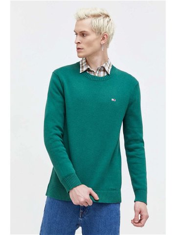 Bavlněný svetr Tommy Jeans zelená barva DM0DM18370