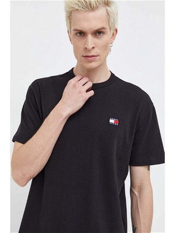Bavlněné tričko Tommy Jeans černá barva s aplikací