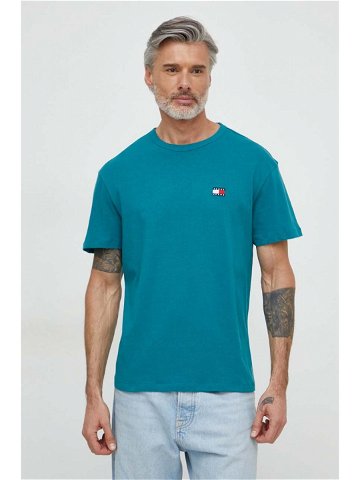Bavlněné tričko Tommy Jeans zelená barva s aplikací