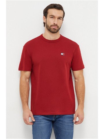 Bavlněné tričko Tommy Jeans vínová barva s aplikací DM0DM17995