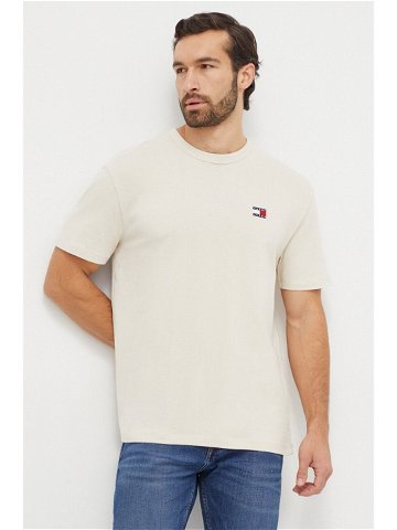 Bavlněné tričko Tommy Jeans béžová barva s aplikací DM0DM17995