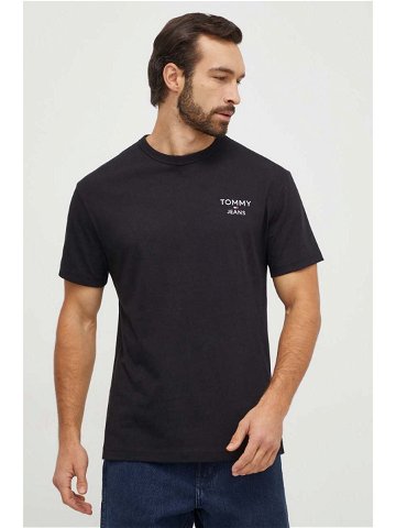 Bavlněné tričko Tommy Jeans černá barva s aplikací