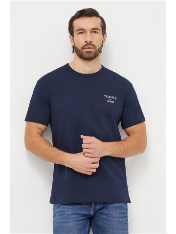 Bavlněné tričko Tommy Jeans tmavomodrá barva s aplikací DM0DM18872