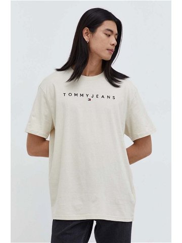 Bavlněné tričko Tommy Jeans béžová barva s aplikací DM0DM17993