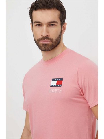 Bavlněné tričko Tommy Jeans růžová barva s potiskem DM0DM18263