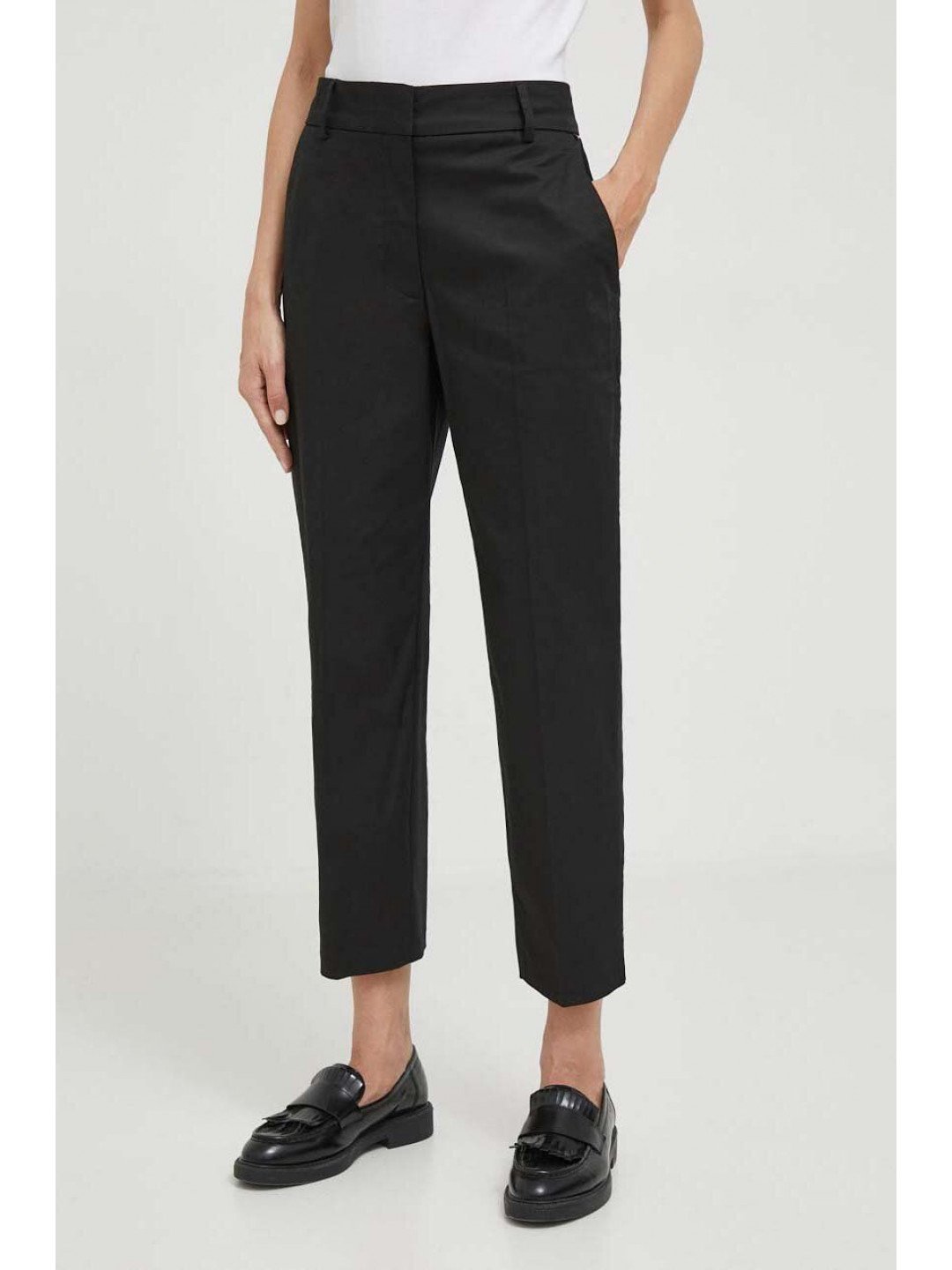 Kalhoty Tommy Hilfiger dámské černá barva jednoduché high waist WW0WW40504