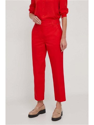 Kalhoty Tommy Hilfiger dámské červená barva jednoduché high waist WW0WW40504