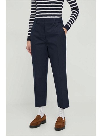 Kalhoty Tommy Hilfiger dámské tmavomodrá barva jednoduché high waist WW0WW40504