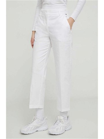 Kalhoty Tommy Hilfiger dámské bílá barva jednoduché high waist