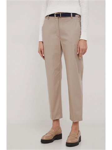 Kalhoty Tommy Hilfiger dámské béžová barva jednoduché high waist WW0WW40504