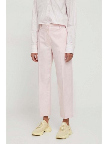 Kalhoty Tommy Hilfiger dámské růžová barva jednoduché high waist WW0WW40504
