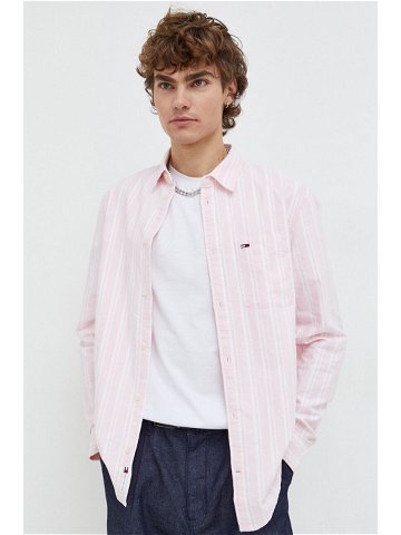 Košile Tommy Jeans růžová barva regular s klasickým límcem