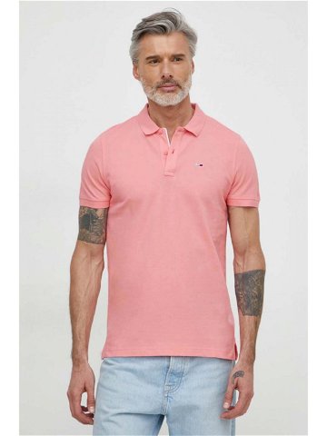 Bavlněné polo tričko Tommy Jeans růžová barva DM0DM18312