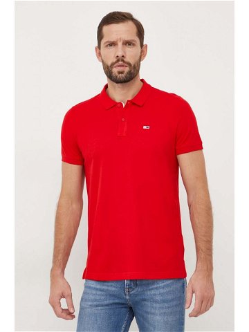 Bavlněné polo tričko Tommy Jeans červená barva DM0DM18312