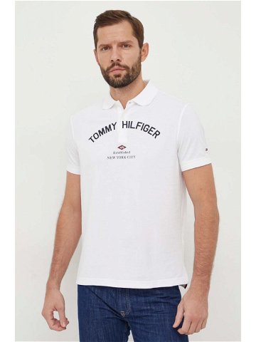 Bavlněné polo tričko Tommy Hilfiger bílá barva s potiskem MW0MW33587