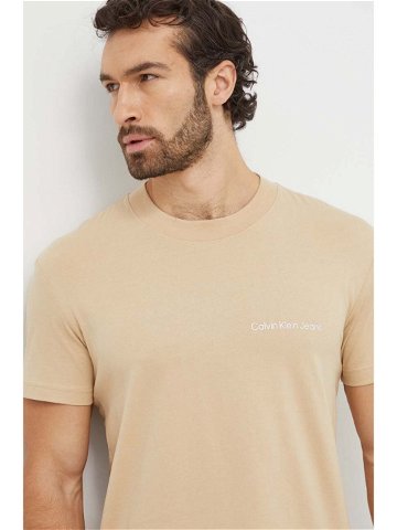 Bavlněné tričko Calvin Klein Jeans béžová barva s potiskem J30J324671
