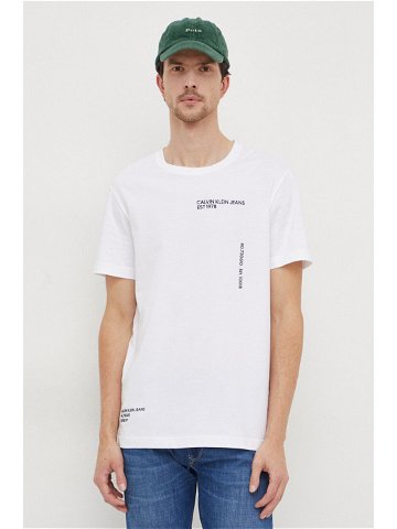 Bavlněné tričko Calvin Klein Jeans bílá barva s potiskem J30J325065