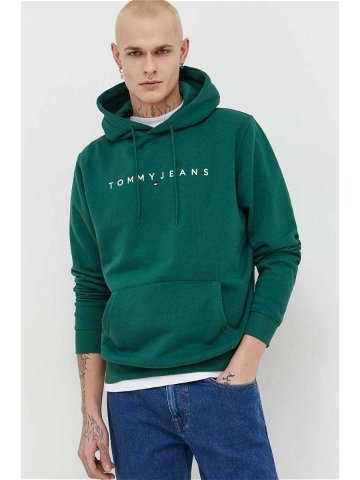 Mikina Tommy Jeans pánská zelená barva s kapucí s aplikací DM0DM17985