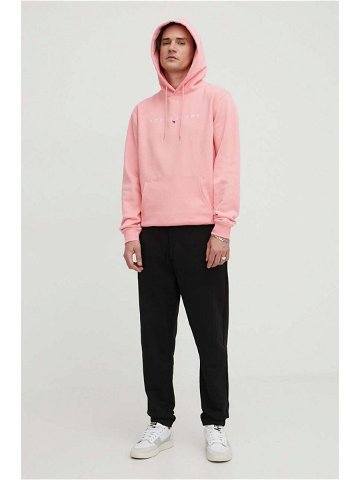 Mikina Tommy Jeans pánská růžová barva s kapucí s aplikací DM0DM17985