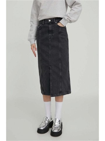 Džínová sukně Tommy Jeans černá barva midi DW0DW17700