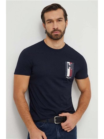 Bavlněné tričko Tommy Hilfiger tmavomodrá barva s potiskem MW0MW33687
