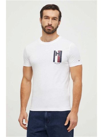 Bavlněné tričko Tommy Hilfiger bílá barva s potiskem MW0MW33687