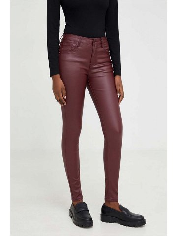 Kalhoty Answear Lab dámské vínová barva přiléhavé medium waist
