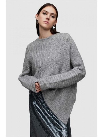 Vlněný svetr AllSaints Selena šedá barva hřejivý s pologolfem