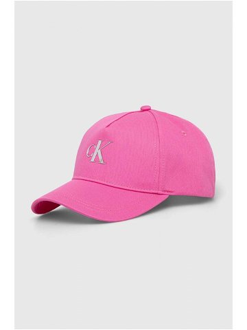 Bavlněná baseballová čepice Calvin Klein Jeans růžová barva s aplikací K60K611541