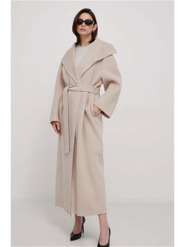 Vlněný kabát Calvin Klein šedá barva přechodný oversize