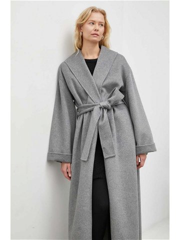 Vlněný kabát By Malene Birger šedá barva přechodný oversize