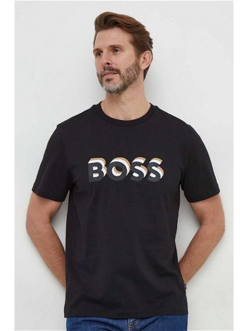 Bavlněné tričko BOSS černá barva s potiskem 50506923