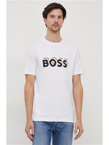 Bavlněné tričko BOSS bílá barva s potiskem 50506923