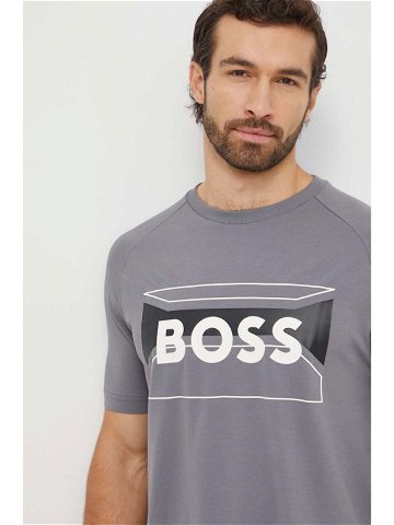 Bavlněné tričko Boss Green šedá barva s potiskem 50514527