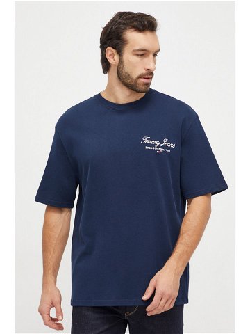 Bavlněné tričko Tommy Jeans tmavomodrá barva s aplikací DM0DM18273