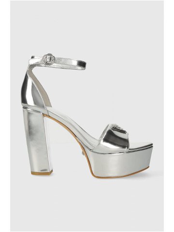 Kožené sandály Guess SETON stříbrná barva FLPSET LEM03