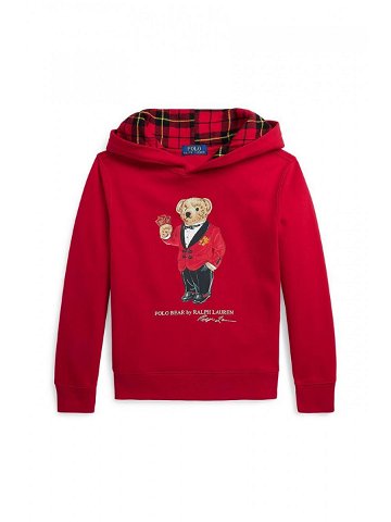 Dětská mikina Polo Ralph Lauren červená barva s kapucí s potiskem