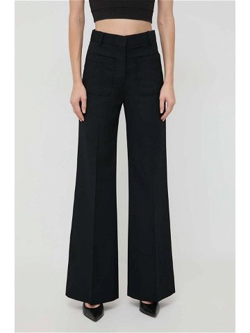 Kalhoty s příměsí vlny Victoria Beckham černá barva široké high waist 1124WTR005115A