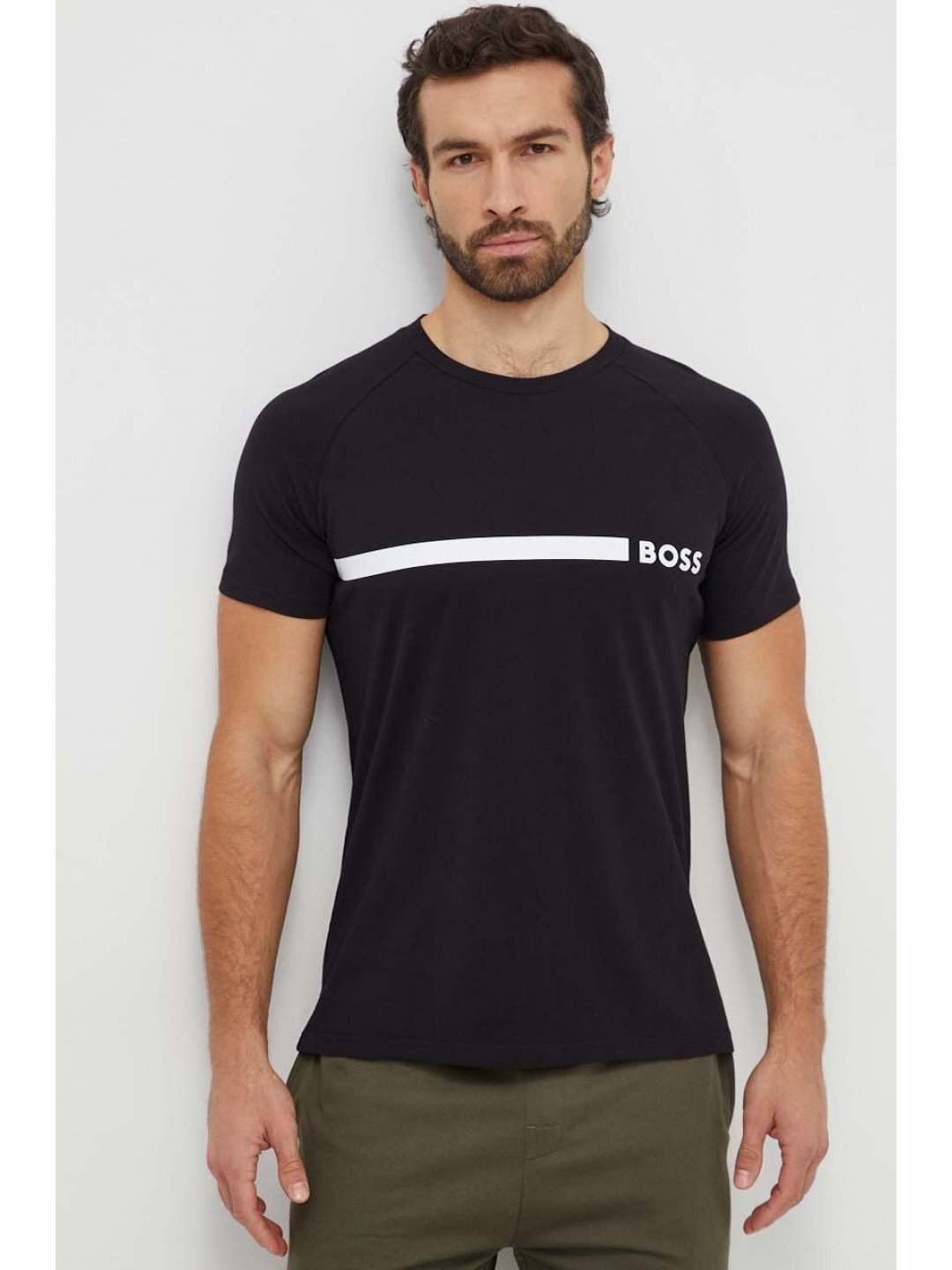 Bavlněné tričko BOSS černá barva s potiskem 50517970