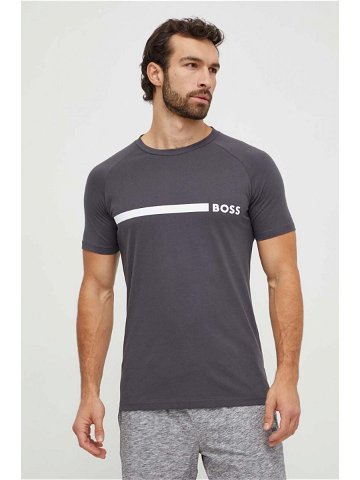 Bavlněné tričko BOSS šedá barva s potiskem 50517970