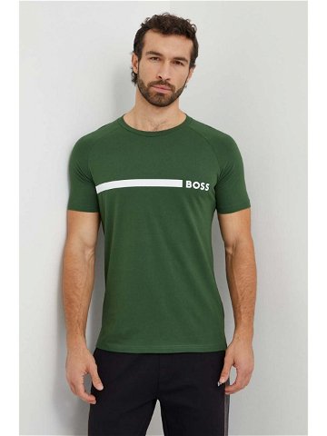 Bavlněné tričko BOSS zelená barva s potiskem 50517970