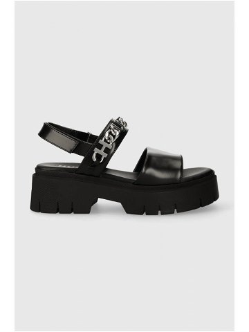 Kožené sandály HUGO KrisSandal dámské černá barva na platformě 50513534