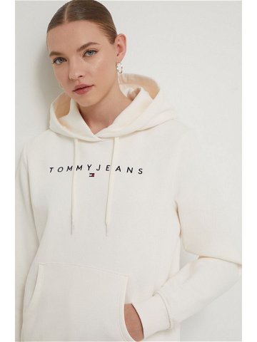 Mikina Tommy Jeans dámská béžová barva s kapucí s aplikací