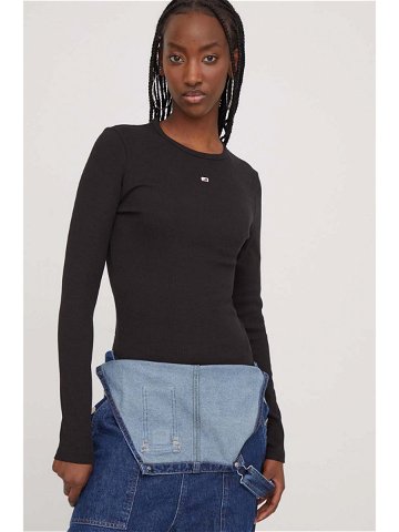 Tričko s dlouhým rukávem Tommy Jeans černá barva DW0DW17387